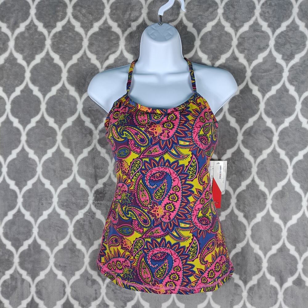 Yoga Tank Top Built In Bra Women Size Medium Pink Paisley Boho Colorful